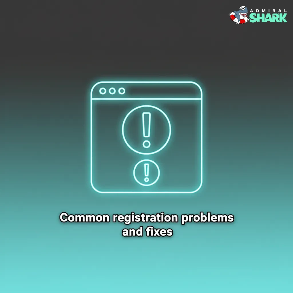 Infographic of common registration issues and fixes: email code, address, card declined, age check, existing account.