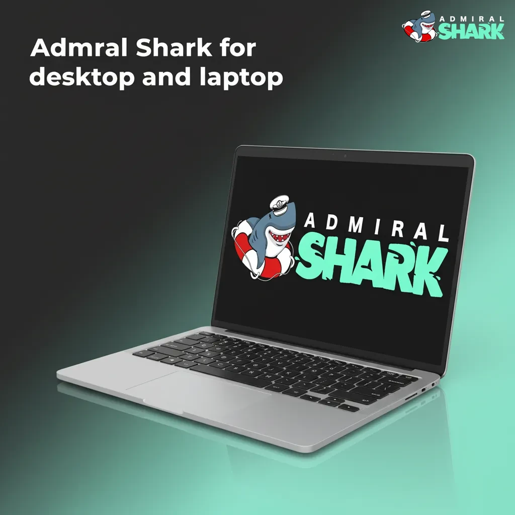 Admiral Shark website on PC and Mac screens, accessed via browser; no desktop client.