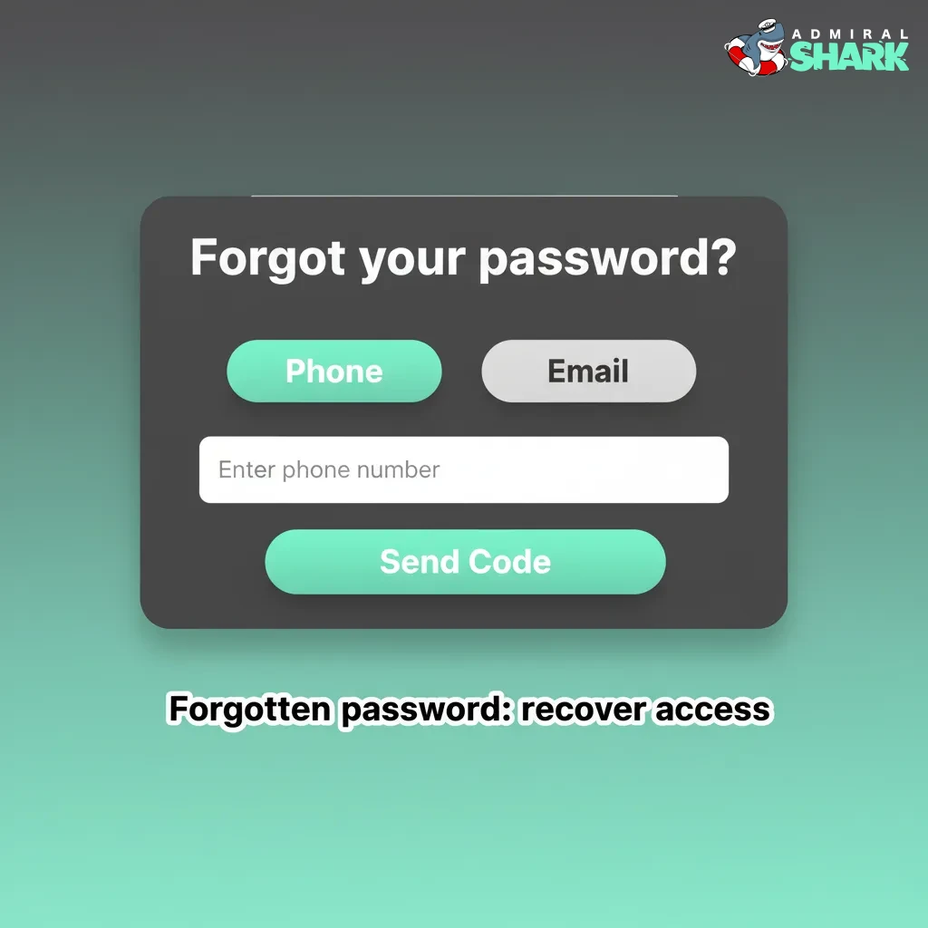 Forgotten password recovery steps: choose email or SMS, enter code, set new password, re-enable 2FA.