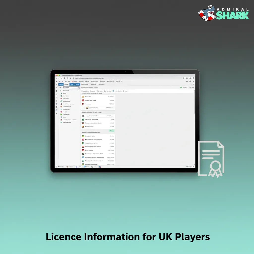 UKGC licence required for GB; Admiral Shark footer shows issuer, licence number, and issue date.