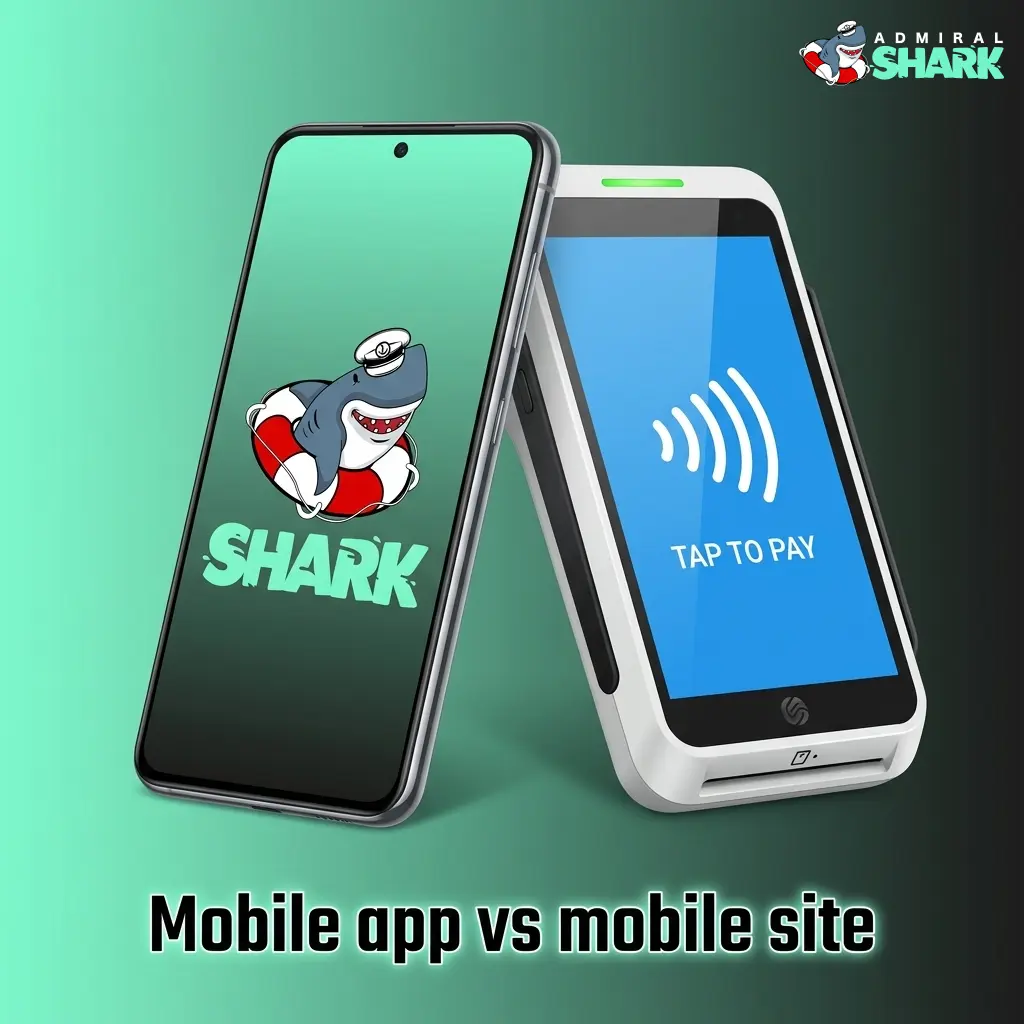 Admiral Shark mobile app vs mobile site comparison showing speed, notifications, login, and live stream differences