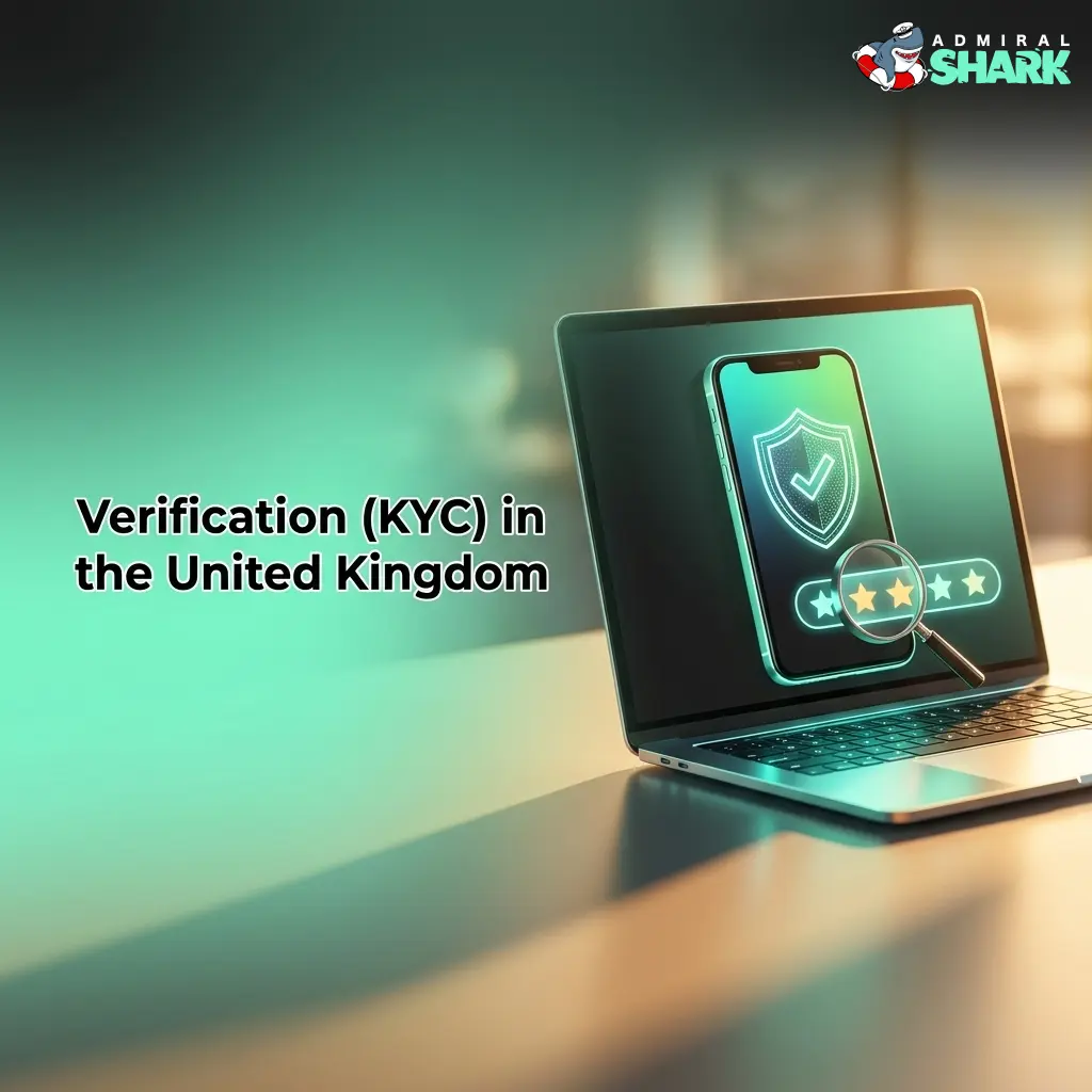 KYC verification steps in the UK: upload ID, proof of address, payment method, face match, and await email confirmation.