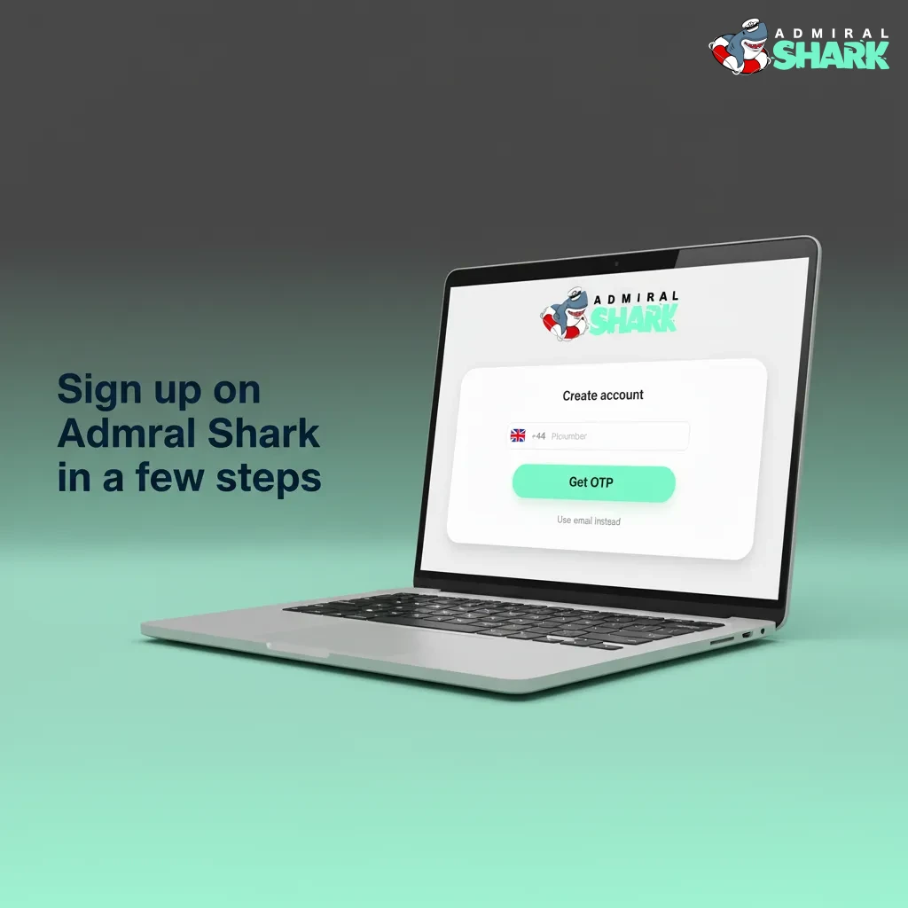 Admiral Shark signup steps: Click Sign Up, enter details, confirm email, set limits, complete KYC.