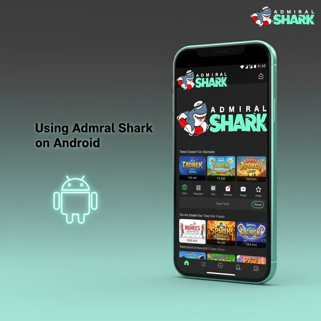 Android screen showing steps to add the Admiral Shark PWA via Chrome: ⋮ menu > Add to Home screen, then launch icon.