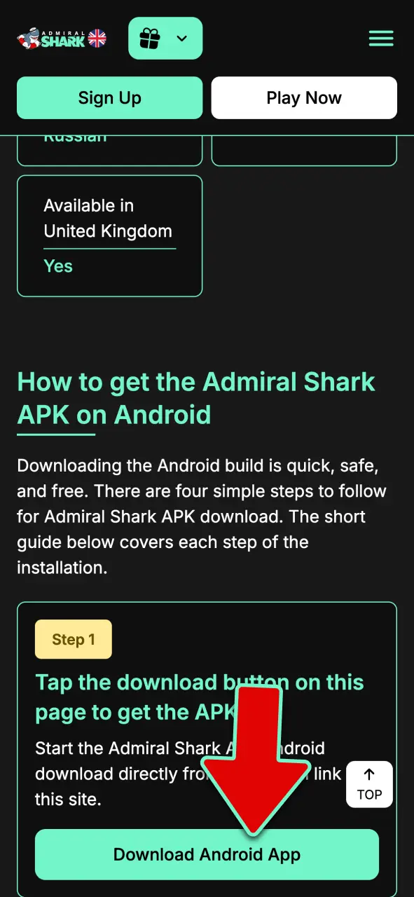 Tap the download button to start the official Admiral Shark APK Android download directly.