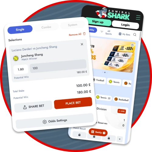 Load odds fast and build accumulators in seconds with the Admiral Shark quick bet feature.