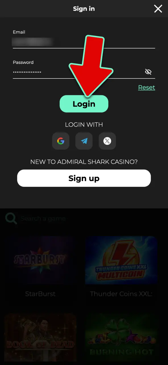 Sign in to your existing account or create a new profile instantly on the Admiral Shark app.