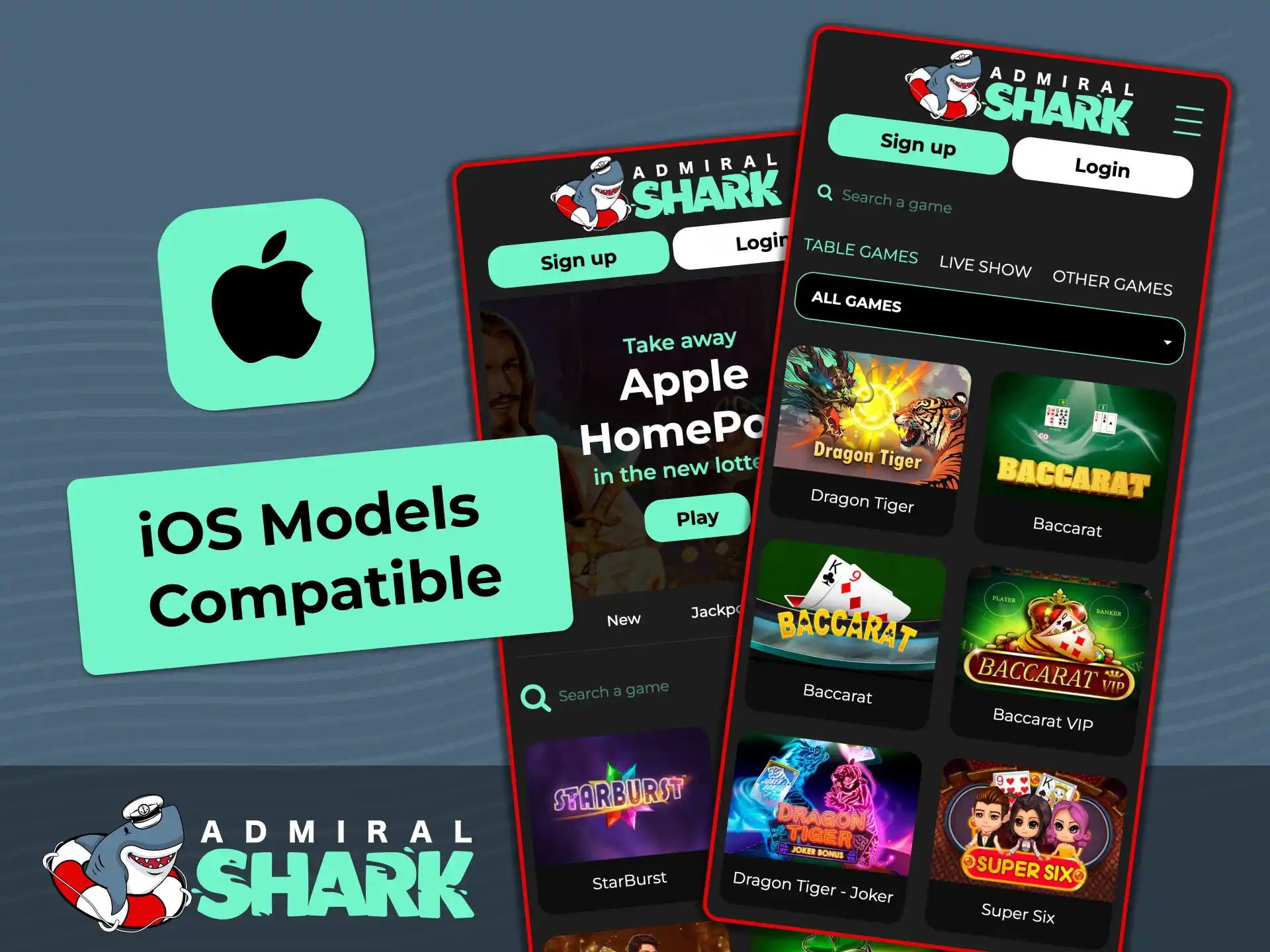 Experience smooth mobile navigation across Apple smartphones and tablets at Admiral Shark.