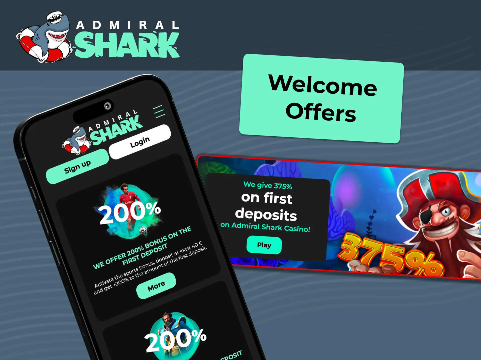 Claim your welcome bonus for sports betting or casino games in the Admiral Shark app.