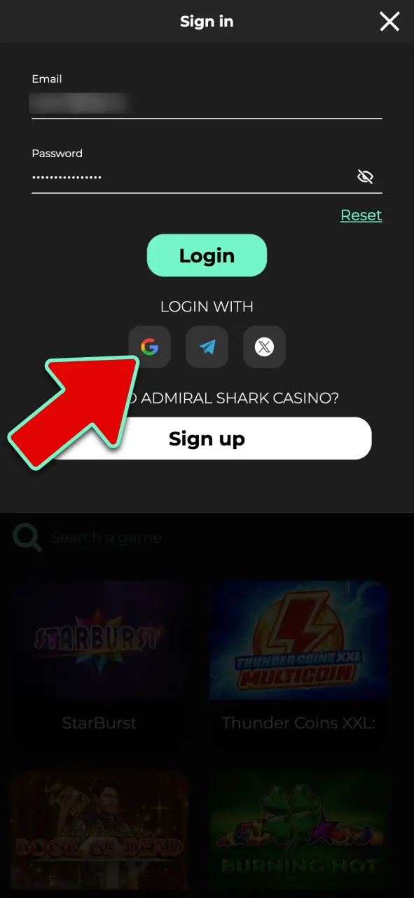 Launch the Admiral Shark app, log into your profile, and configure security settings for account safety.