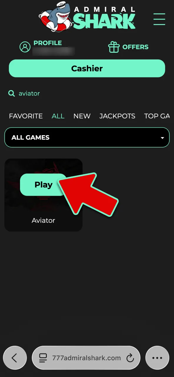 Deposit funds into your balance and launch the Aviator crash game to start playing at Admiral Shark.