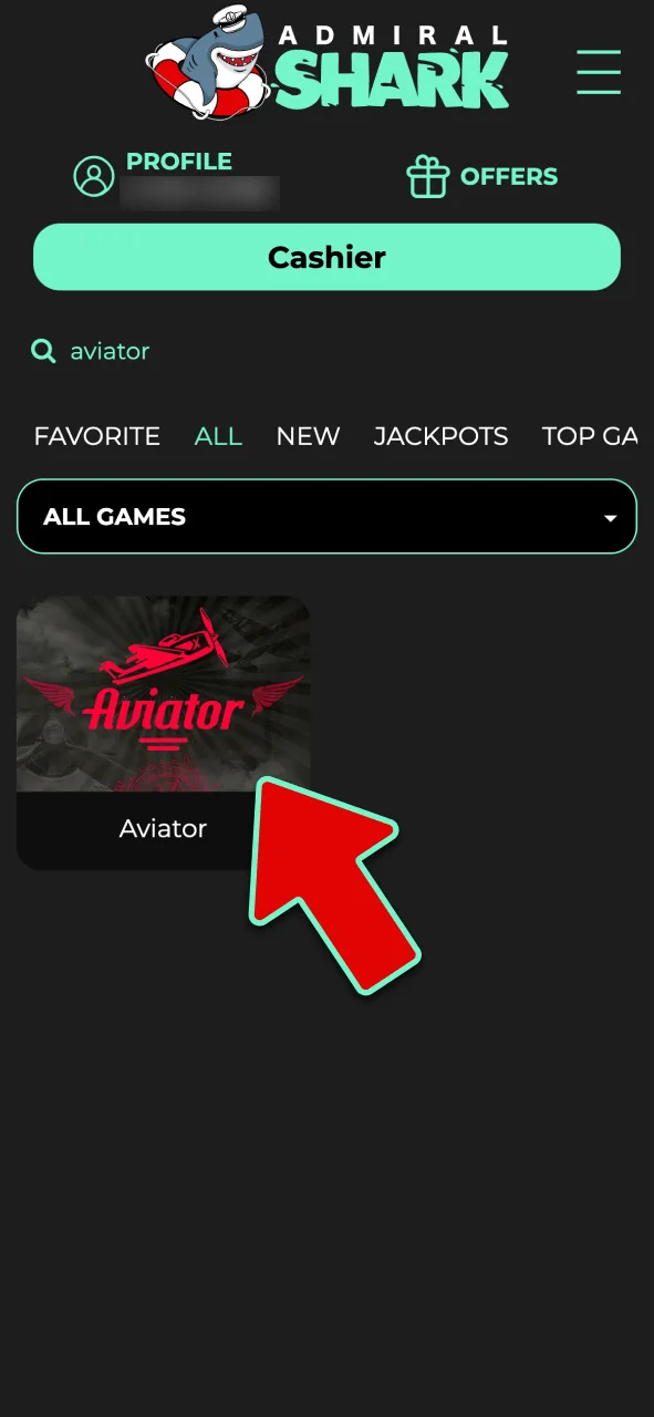 Search for Aviator in the Admiral Shark library and launch the game to access the live betting panel.