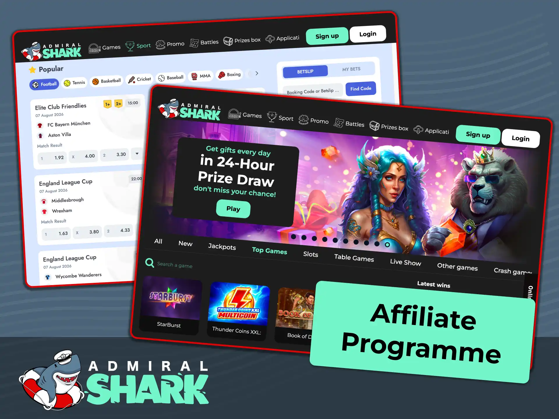 Join the Admiral Shark Affiliate Programme to promote top sports betting and casino products.
