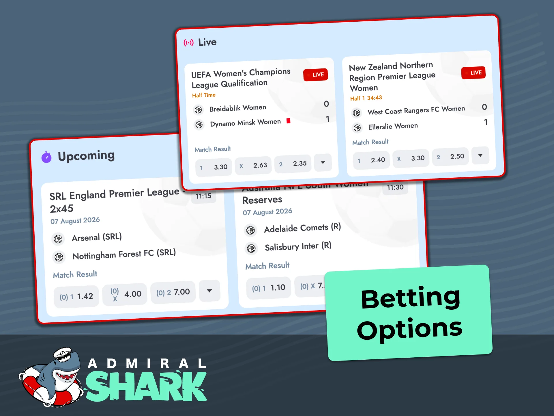 Choose your preferred betting mode for live events, multi-viewing, or prematch lines at Admiral Shark.