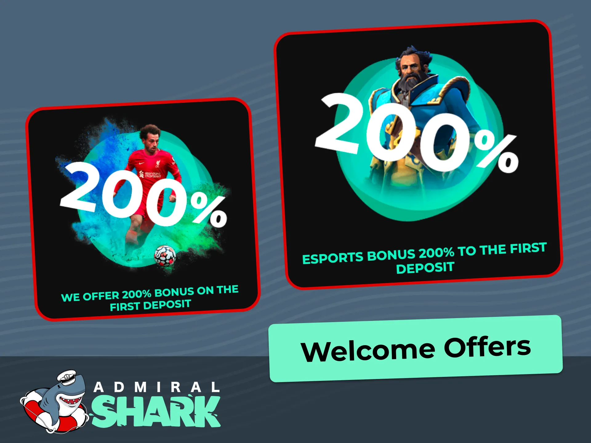 Claim generous welcome packages for casino games, sports, and esports at Admiral Shark UK.