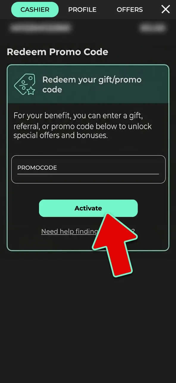 Enter your promo code in the designated field to activate your Admiral Shark offer.