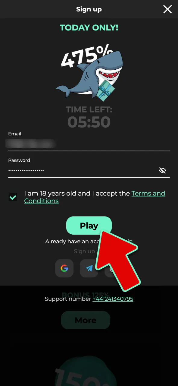 Create your Admiral Shark account and complete age verification during signup.