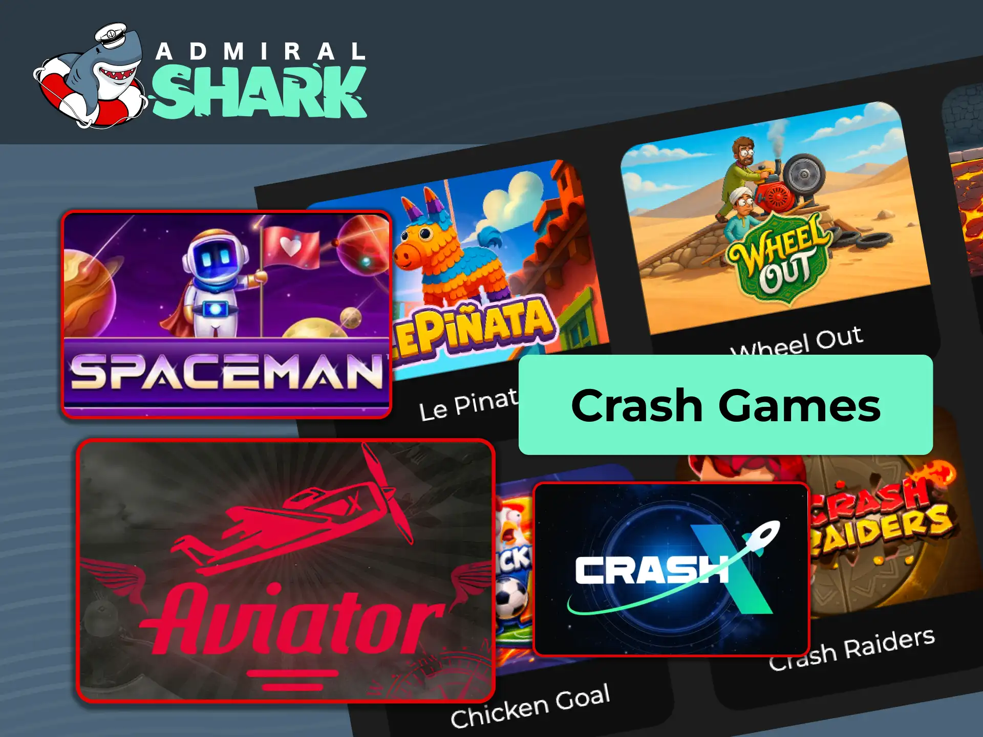 Play crash games at Admiral Shark and cash out before the multiplier drops for big profits.