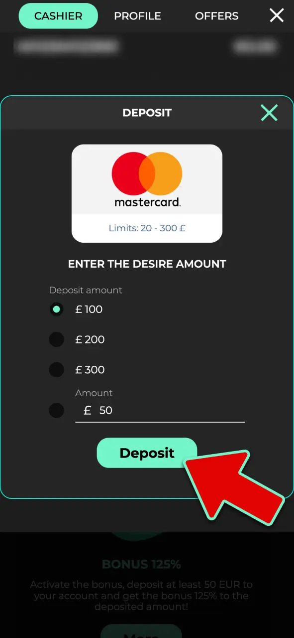 Choose your preferred payment method on Admiral Shark to instantly deposit and add funds.