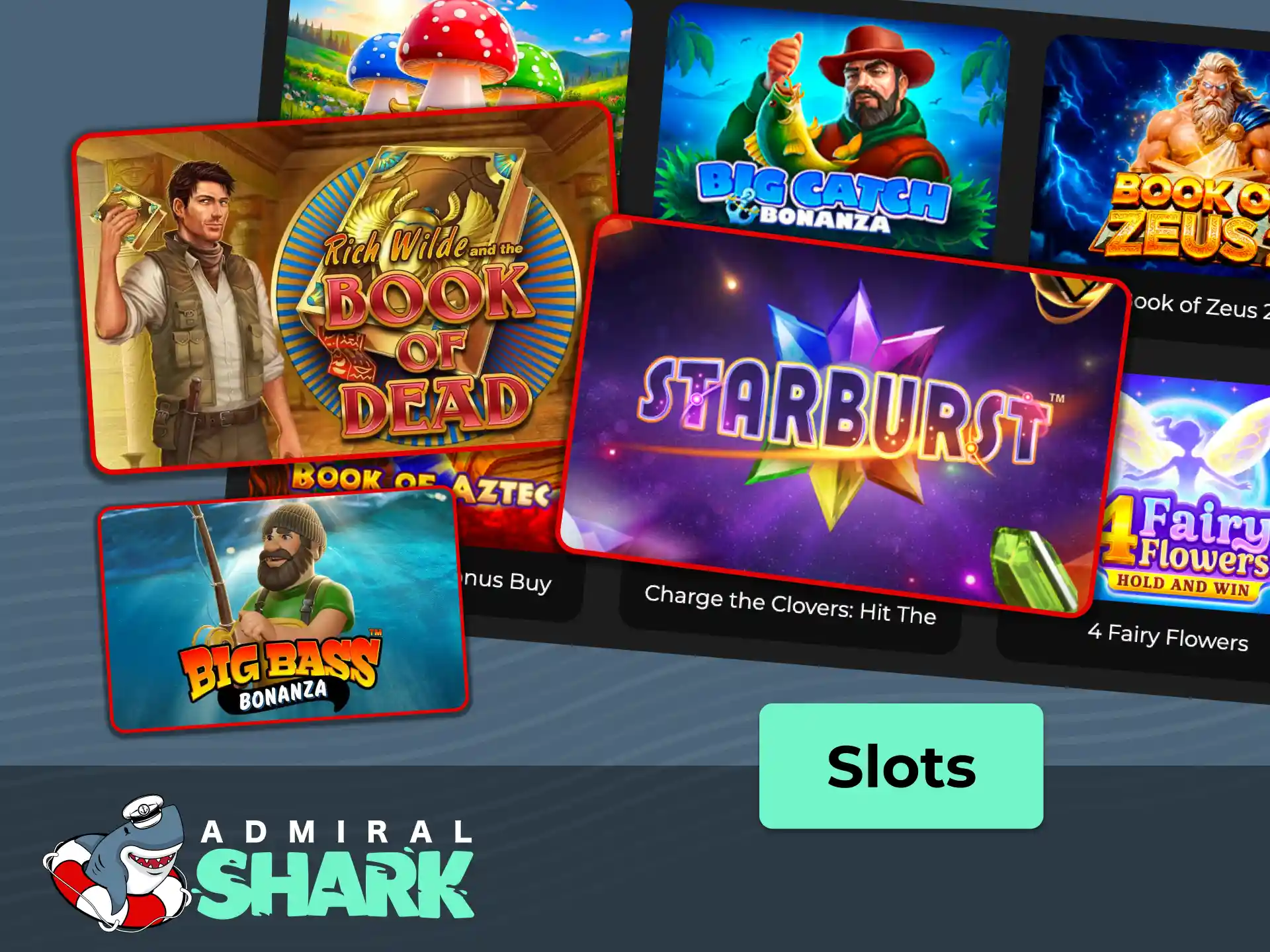 Explore a wide selection of slots at Admiral Shark with low-variance options and high-volatility games.