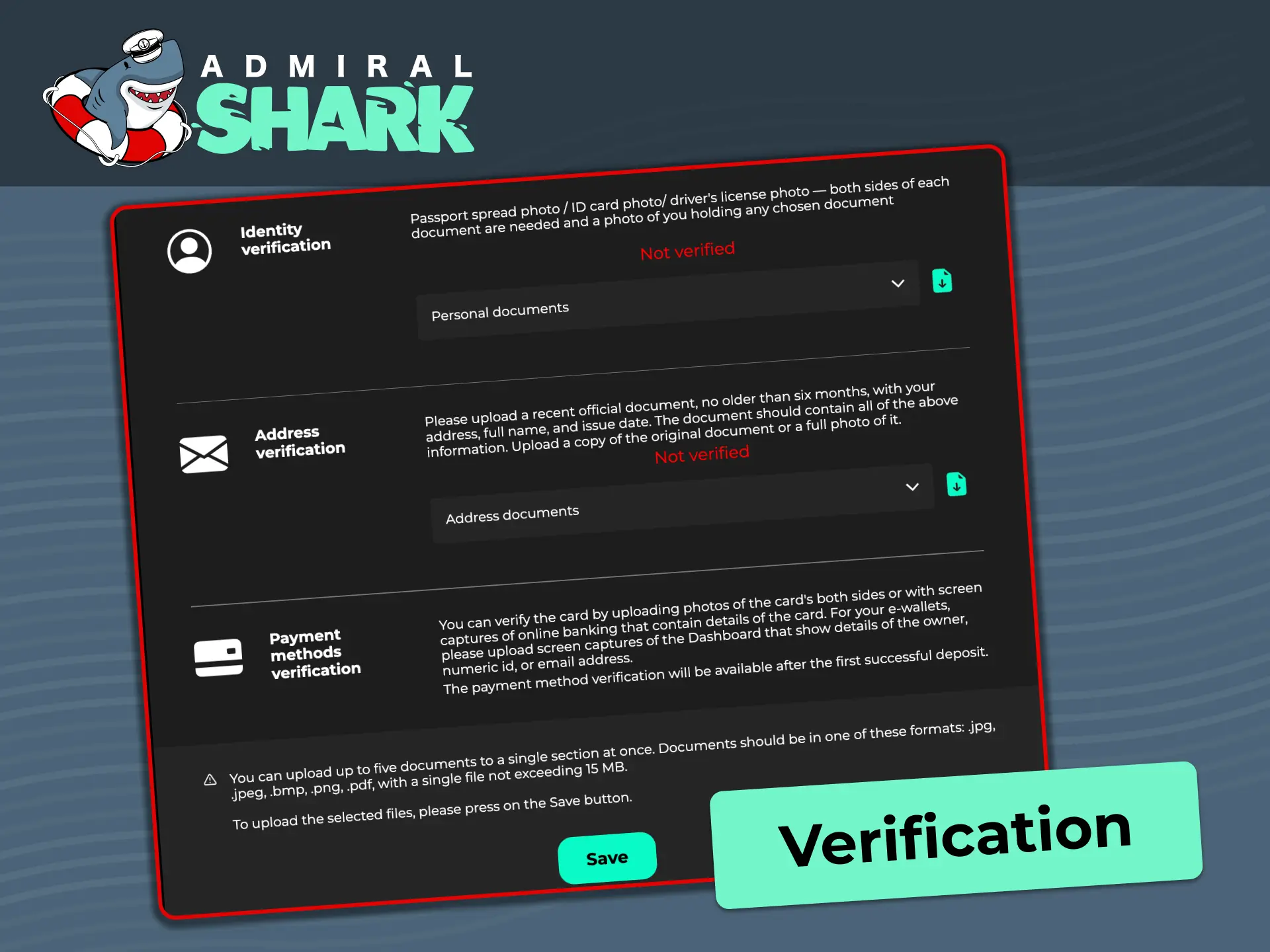 Complete Admiral Shark KYC account verification for fast withdrawals and identity protection.