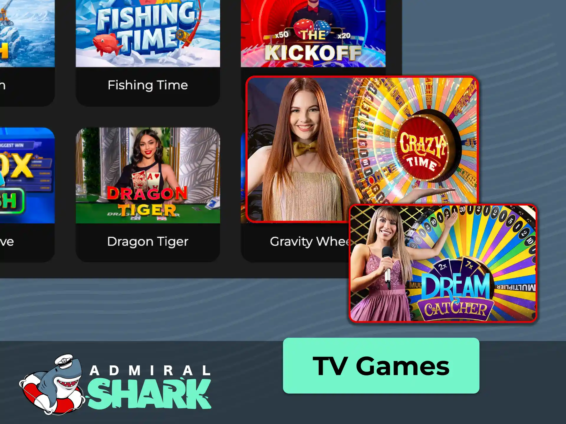 Enjoy immersive TV game shows with fast-paced outcomes and massive payout multipliers at Admiral Shark.