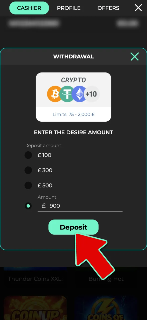 Select Visa, Mastercard, or crypto transfers like USDT ERC20 to top up your balance at Admiral Shark.