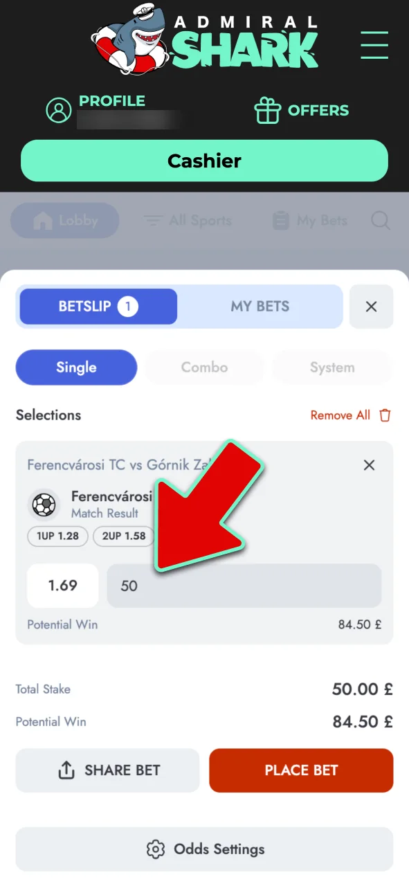 Enter your stake at Admiral Shark and check potential returns.