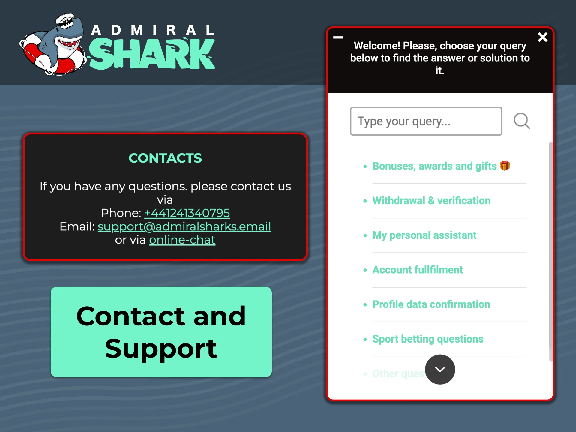 Get fast support and guidance for betting and account queries at Admiral Shark.