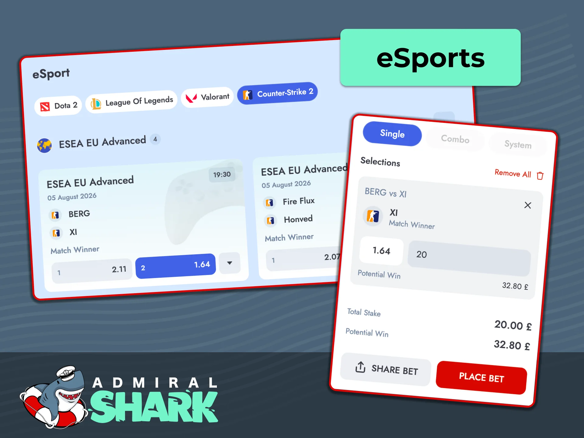 Bet on esports at Admiral Shark with top titles and live markets.