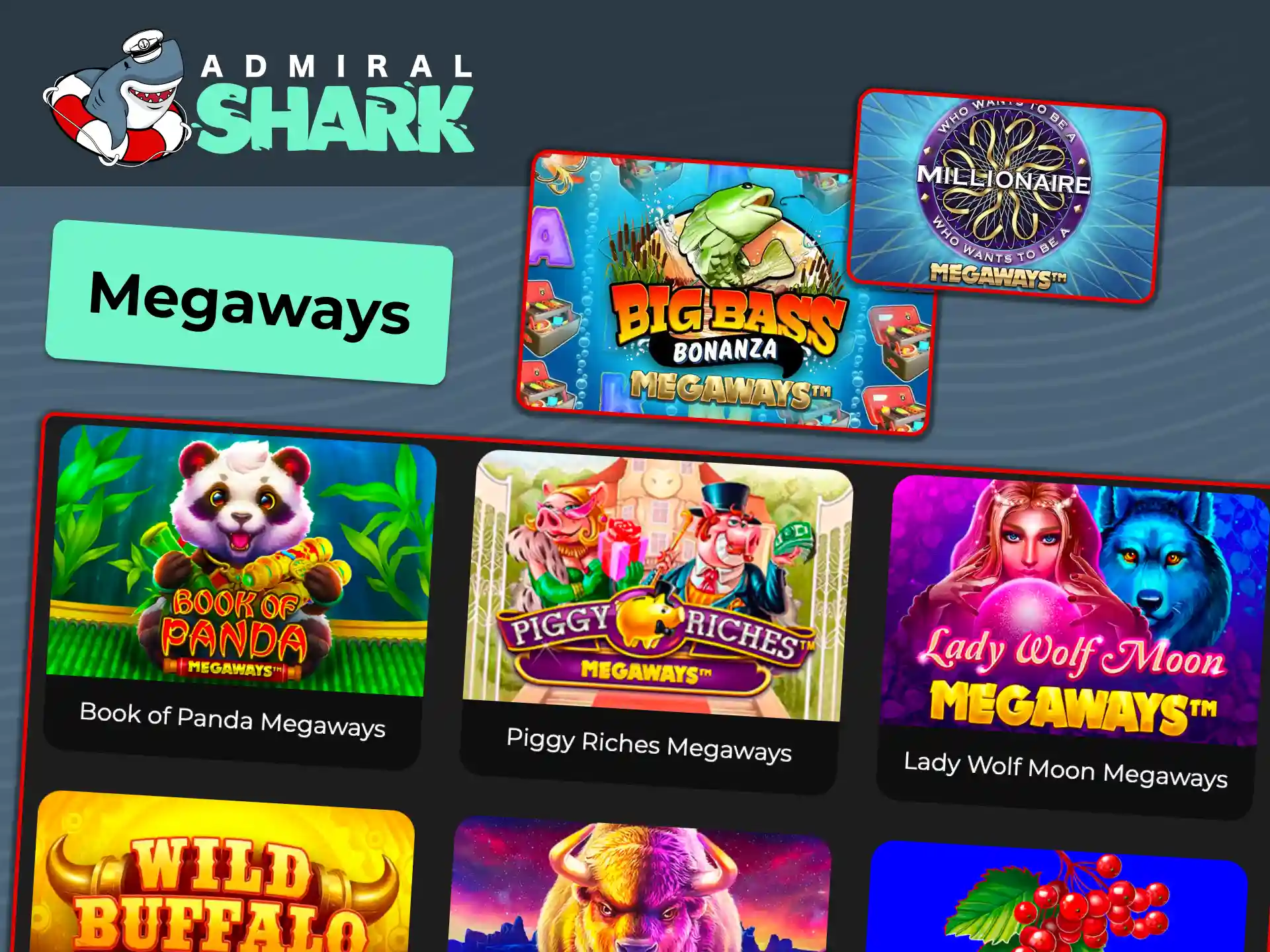 Spin Megaways slots at Admiral Shark for thousands of ways to win.