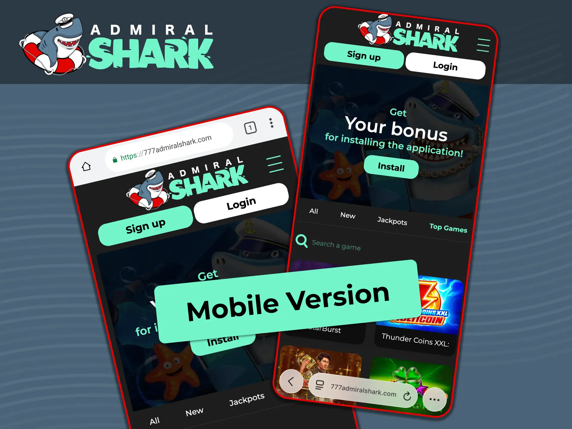 Open Admiral Shark mobile version today and bet on the move.