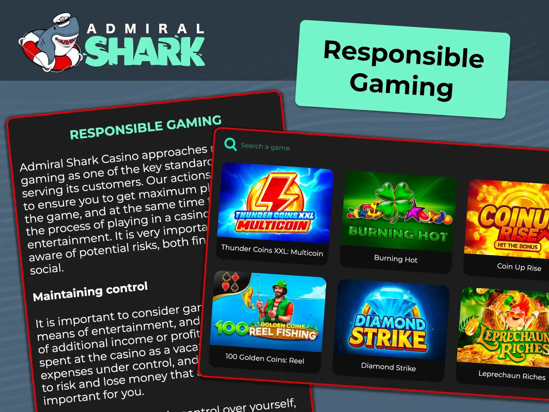 Practice responsible gaming at Admiral Shark with deposit and time limits.