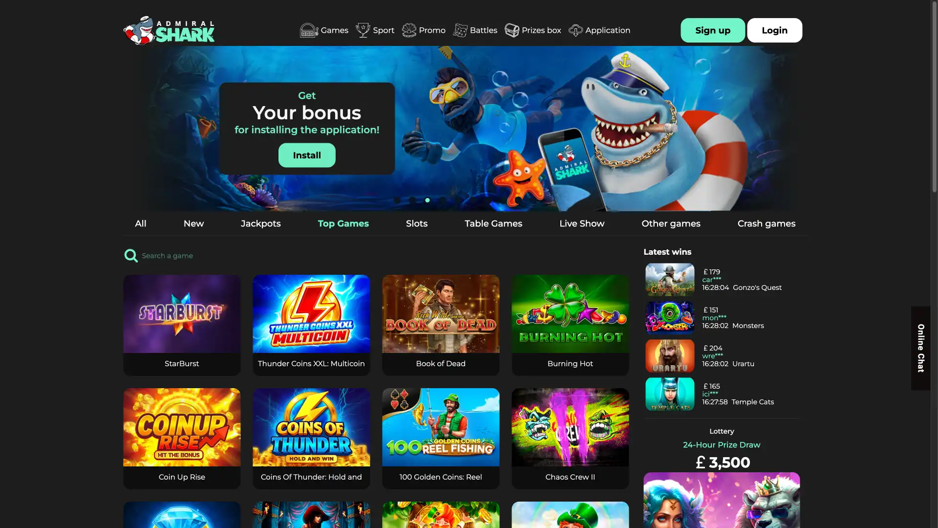 Explore the homepage at Admiral Shark and start playing today.