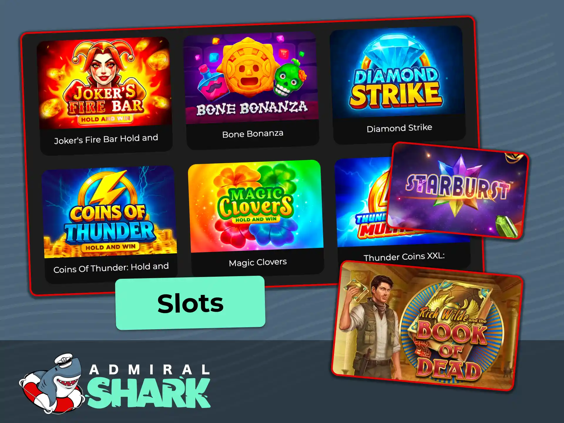 Play online slots from top studios at Admiral Shark casino.