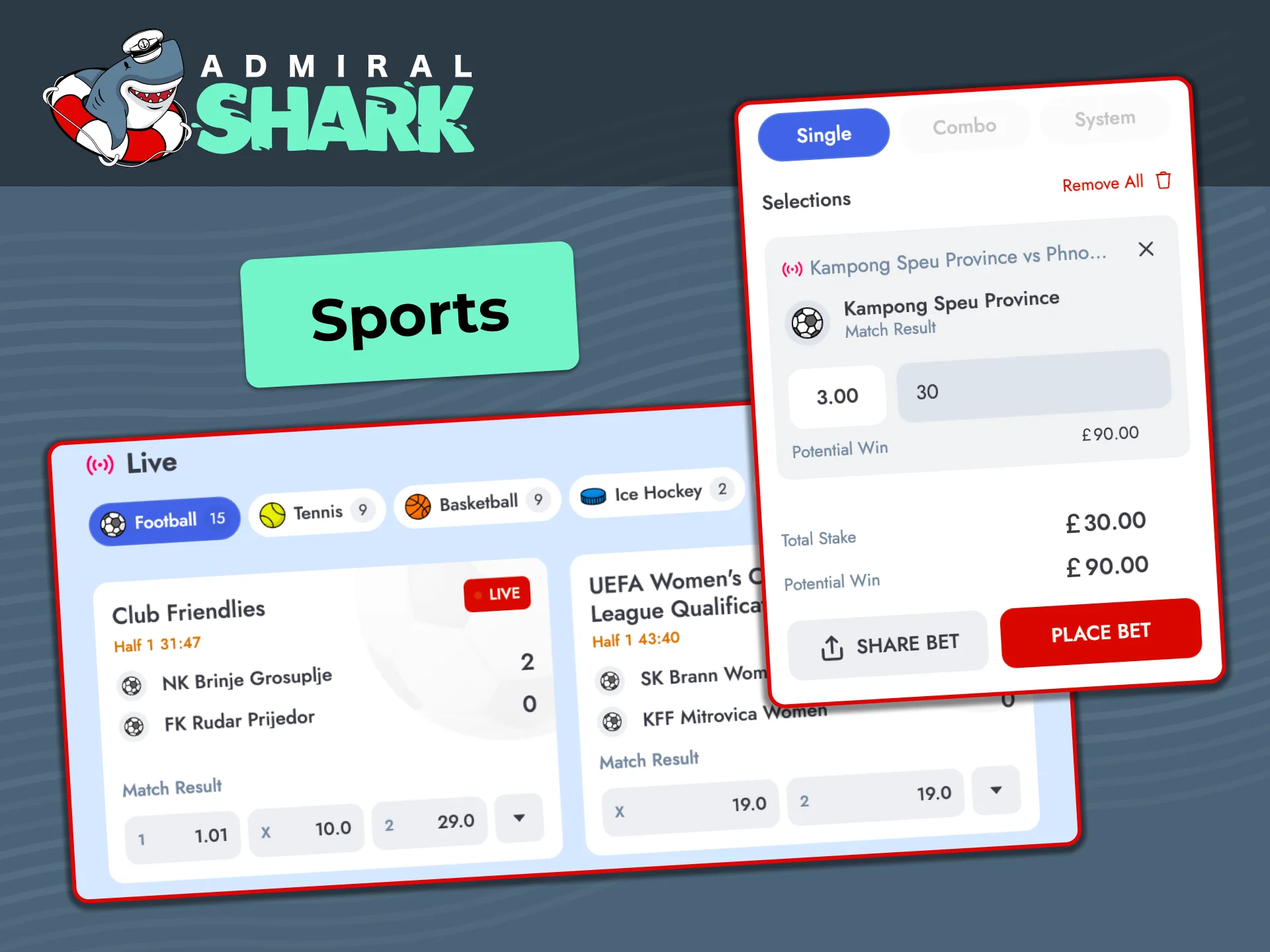 Bet on UK favourites and global events live at Admiral Shark.