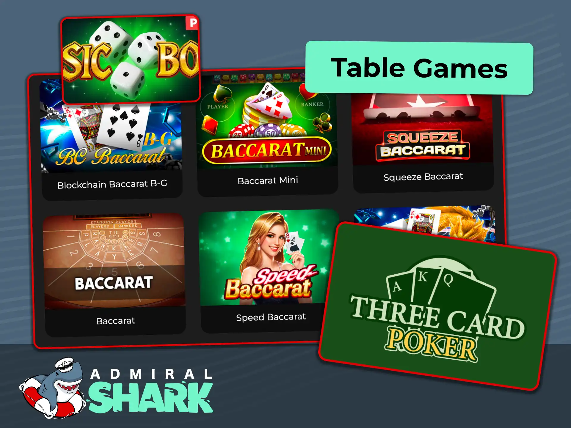Enjoy flexible table gaming at Admiral Shark online casino.