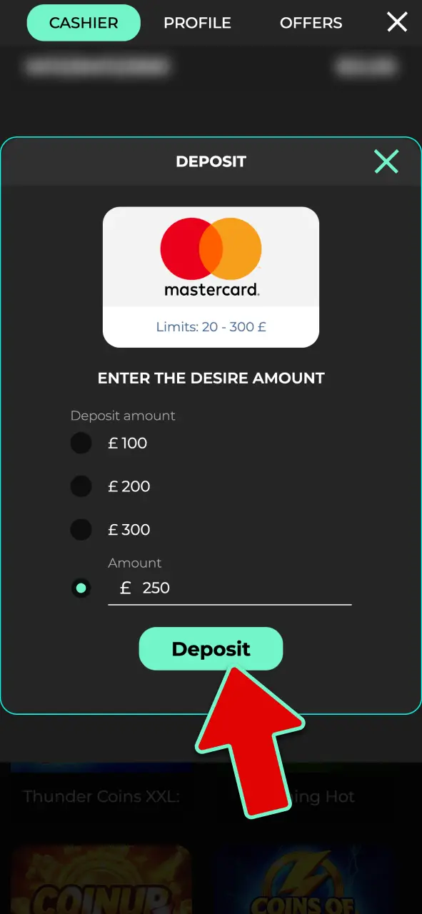 Authorize your payment in the bank app or transfer USDT to complete your deposit at Admiral Shark.