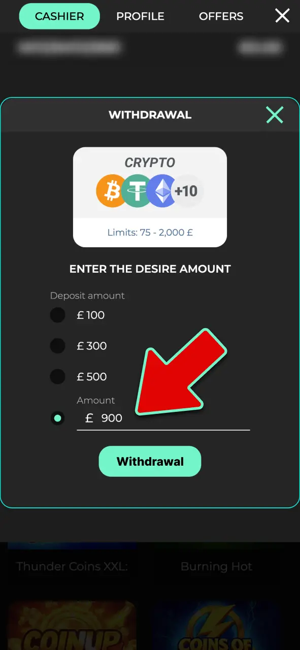 Enter your transaction amount in the field provided at Admiral Shark.