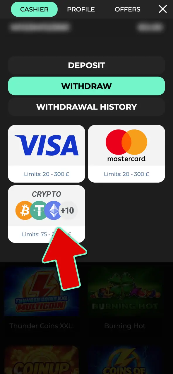 Pick an available withdrawal method in the cashier to process payouts faster at Admiral Shark.