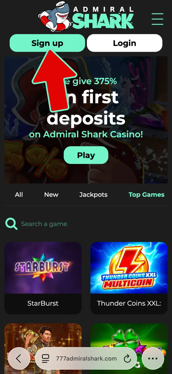 Open the Admiral Shark mobile app and tap Register to begin.