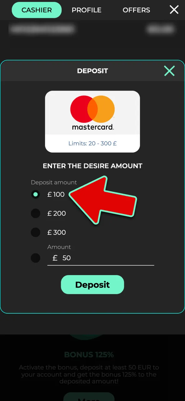Deposit the required minimum amount to activate your promotional offer at Admiral Shark.