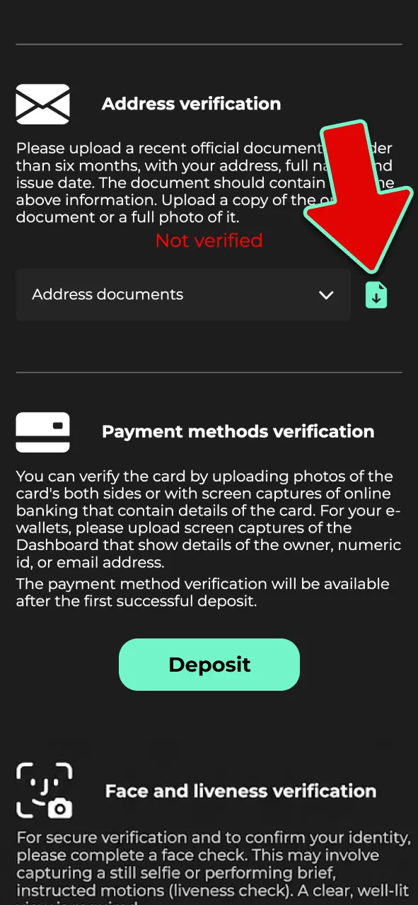 Upload a utility bill or bank statement to verify your address at Admiral Shark.