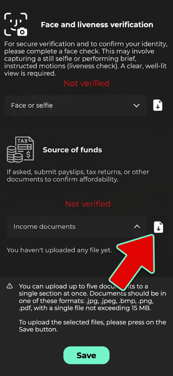 Submit payslips or tax returns to confirm source of funds at Admiral Shark.