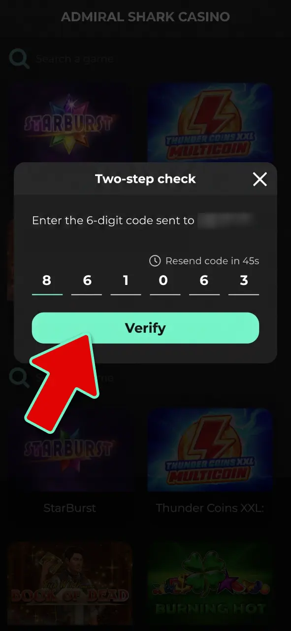 Enter your two-factor authentication code and sign in to Admiral Shark.