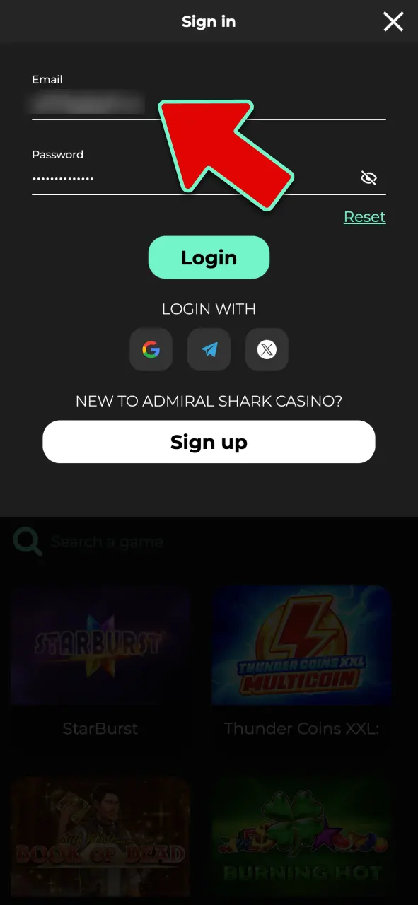 Enter your email or phone number and password to sign in to Admiral Shark.