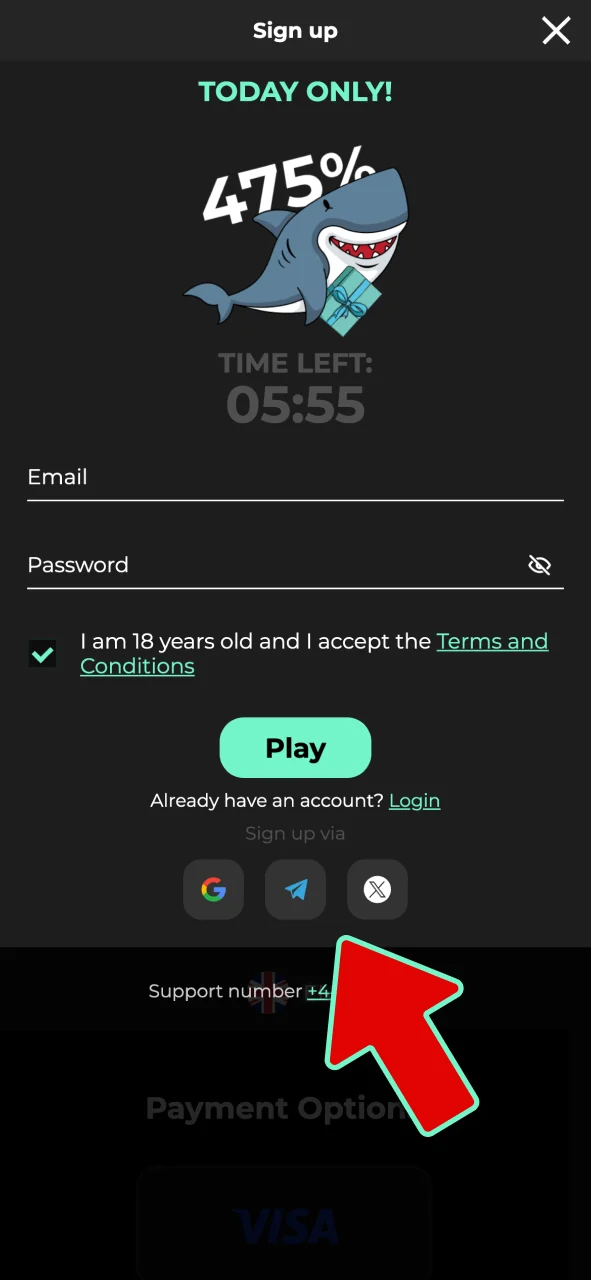 Choose fast social sign-in or standard registration at Admiral Shark.