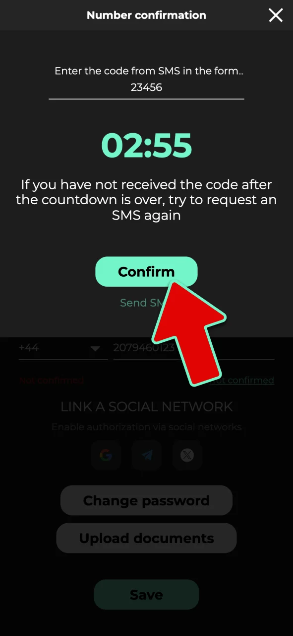 Enter the verification code to confirm your email or phone at Admiral Shark.