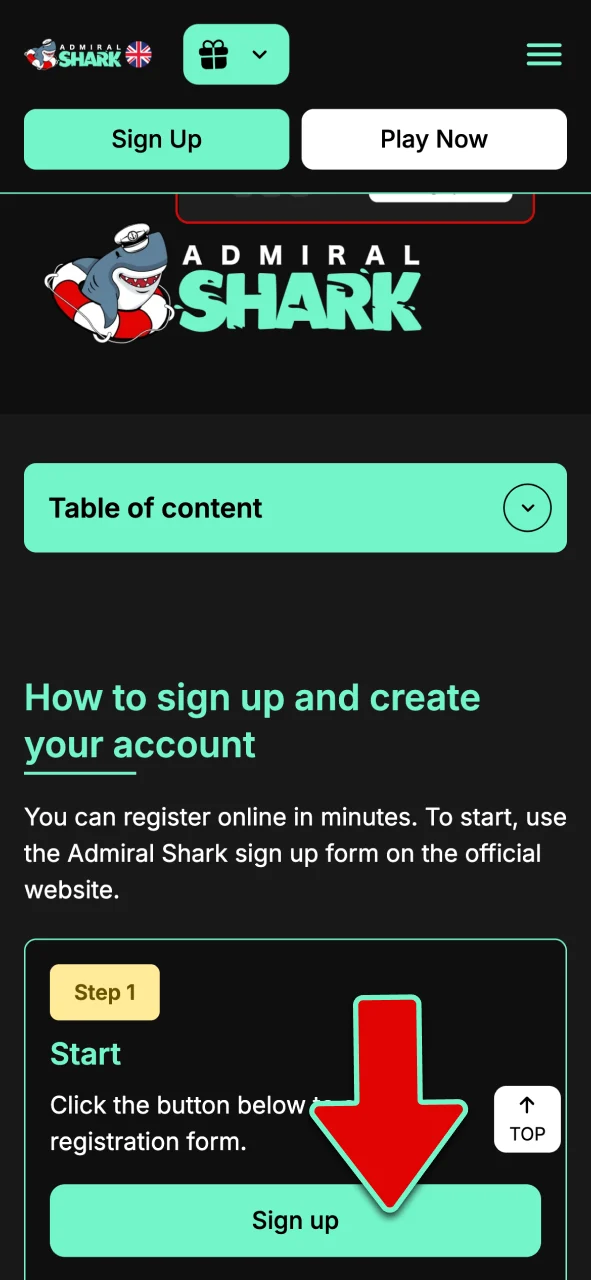 Begin your registration at Admiral Shark online casino.