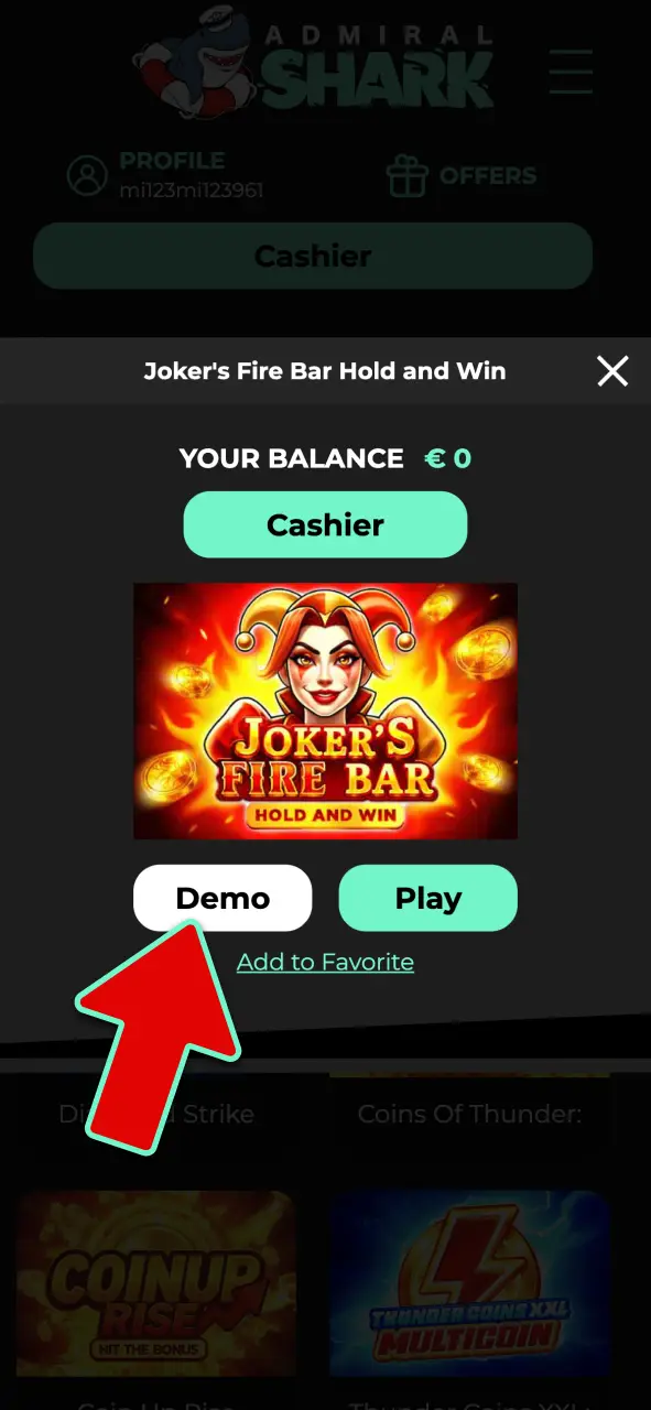 Try demo slots at Admiral Shark Casino before playing for real money.